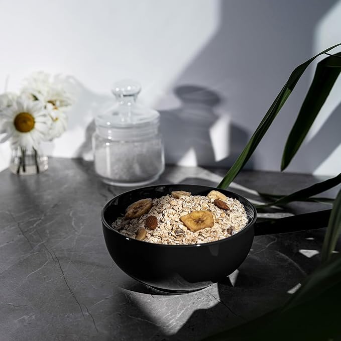 KooK Soup Bowls, Cereal Bowl, Ceramic, Bowls for Kitchen, Microwave, Dishwasher and Freezer Safe, Porcelain Dishes for Pasta, Salad, Oatmeal, Deep Interior, 20 oz, Set of 6, (Black)