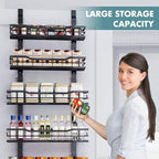 Over The Door Pantry Organizer，6-Tier Over The Door Organizer with Adjustable Basket，Metal Hanging Pantry Organizers and Storage for Kitchen, Back of Door Seasoning Rack (Black)