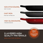 Enameled Cast Iron Dutch Oven for Sourdough Bread Baking | 6 Quart Pot with Lid | 10 Inch Ceramic Enamel Thick Coated Cookware Set with Non Stick Silicone Baking Mat for Cooking | 6 Qt | Red