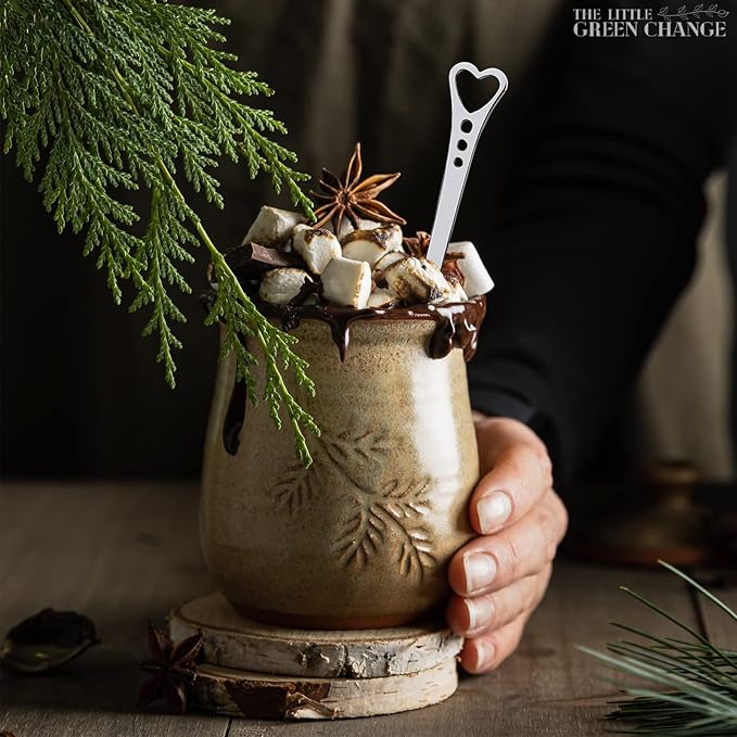 5.6'' Set of 6 Heart Spoons, Heart Shaped Spoons Stainless Steel – Cute Spoon and Functional for Hot Cocoa Bars, Tea Bags, or Cocktail Mixing – Easy to Clean and Spill-Free Use