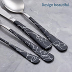 20-Piece Black cracks Silverware Set 18/0 Stainless Steel Silverware Set Yellow Handle Cutlery Black Set Service for 4 Dinner Knives Forks Spoons Set Flatware Set Finish Dishwasher Safe
