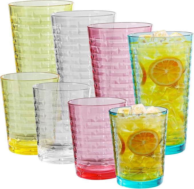 Acrylic Clear Highball Plastic Cups | Plastic Reusable Tumblers 16oz & 22oz (Set of 8) | Stackable | BPA-free Tumblers | Shatterproof | Top-rack Dishwasher Safe