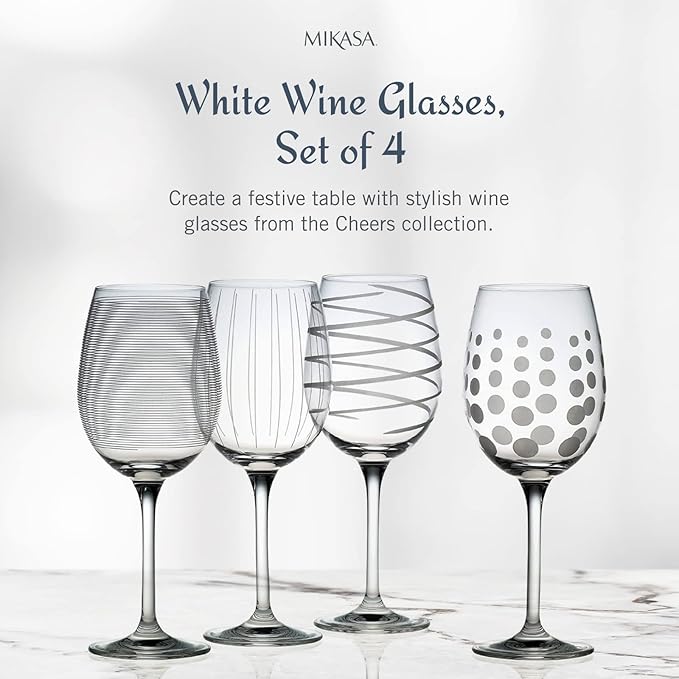 Mikasa Cheers White Wine Glasses Set of 4, 16-Ounce Elegant Glassware, Durable and Dishwasher Safe, Perfect for Everyday or Entertaining