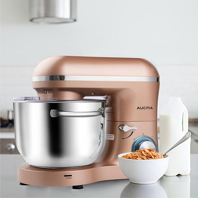 Aucma Stand Mixer,6.5-QT 660W 6-Speed Tilt-Head Food Mixer, Kitchen Electric Mixer with Dough Hook, Wire Whip & Beater (6.5QT, Champagne)