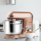 Aucma Stand Mixer,6.5-QT 660W 6-Speed Tilt-Head Food Mixer, Kitchen Electric Mixer with Dough Hook, Wire Whip & Beater (6.5QT, Champagne)
