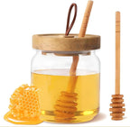 No Drip 18oz Glass Honey Jars with Wooden Dipper & Airtight Lid, Leakproof Kitchen Storage for Raw Honey Pot with Stick