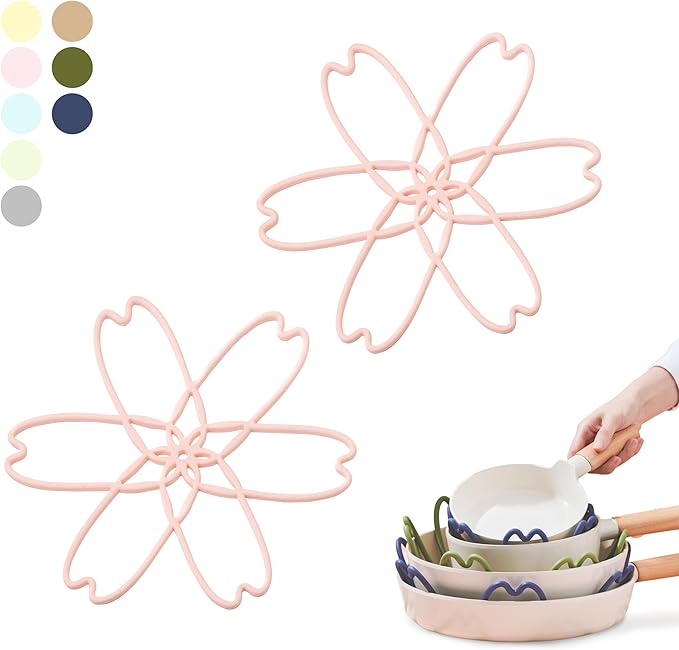 iPROTECT - Stack Expert | Multi-Purpose BPA-Free Silicone Pans & Pots Protector. Set of 2. Trivets for All Cookware Sizes, Protects Coating & Scratches, Dishwasher Safe (Sakura Pink, S)
