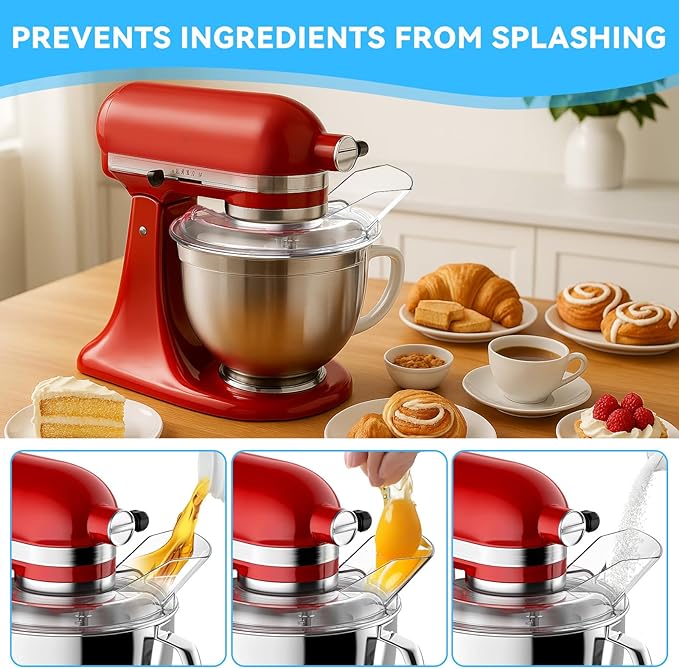 Pouring Shield for Kitchenaid Mixer, Kitchenaid Pouring Shield for Tilt-Head Stand Mixers (4.5-5 Quart), Kitchenaid Splash Guard for Kitchen Aid Stainless Steel, Glass and Ceramic Mixer Bowl
