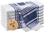 Urban Villa Dish Cloth 100% Cotton Pack of 8, Highly Absorbent Quick Drying Soft Premium Dish Towels for Kitchen with Hanging Loop Hand & Tea Towels - 12x12 Inch, (Indigo Blue & White, Striped)