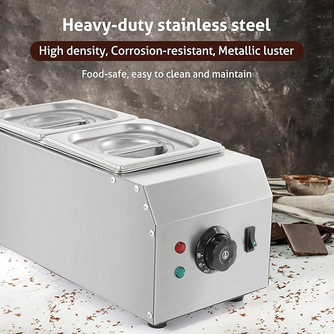WICHEMI Chocolate Tempering Machine Chocolate Melter Chocolate Melting Pot 2 Tanks 9lbs Stainless Steel Chocolate Warmer Melting Machine Home Or Bakery Use