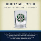 Heritage Pewter Army Square Shot Glass | Hand-Sculpted 1.5 Ounce Shot Glass | Intricately Crafted Metal Pewter Alma Mater Inlay