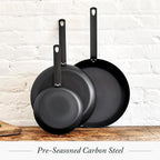 Merten & Storck Pre-Seasoned Carbon Steel 8” Frying Pan Skillet, Use on Induction, Stove and Grill, Durable, Even-Heating, for Searing, Grilling, Oven Use, and Campfire, Indoor/Outdoor