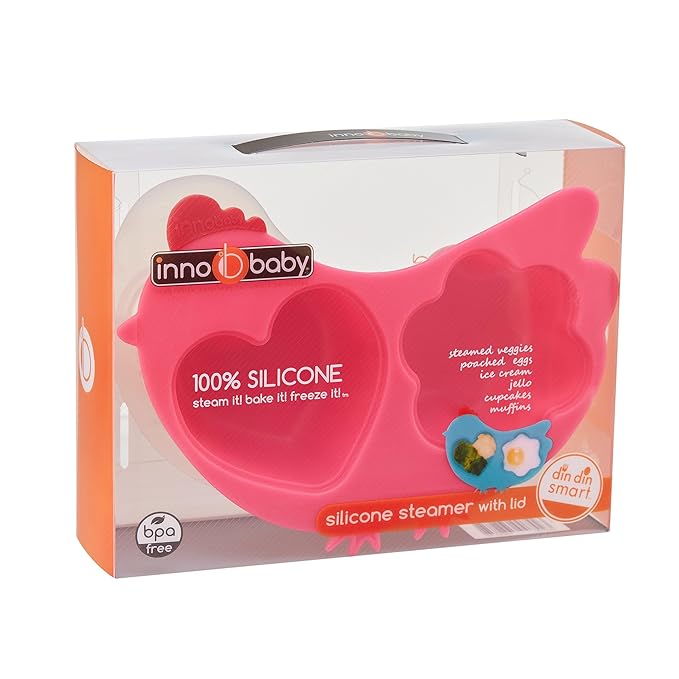 Innobaby Din Din Smart Silicone Chicken Steamer with Lid for Children, Pink