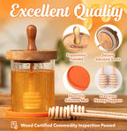 12 oz Honey Jar Set with Airtight Wooden Lid, 2 Extra Dippers, Silicone Mat & Custom Gift Box | Glass Container Honey Pot for Honey & Syrup | Durable & Stylish Kitchenware