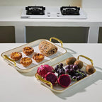 Set of 3 Serving Platters with Handles 16.5/15/13.2 Inch Large Party Serving Trays, Reusable Rectangular White Plastic Trays for Food, Dinner, Cookie, Cake, Turkey, Cheese, Fruit, Appetizer