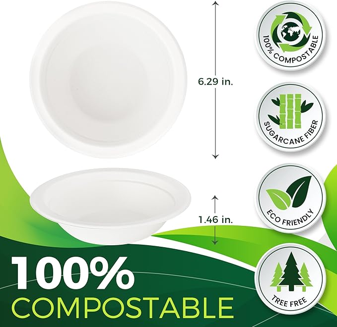 12oz Small Paper Bowls[150-Pack], Heavy Duty Bowls Perfect for Ice Cream, Milk Cereals, Snack, 100% Disposable Compostable and Eco-Friendly Made from Bagasse