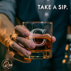 On The Rox Drinks (C-Monogram) - 4 Piece Set of 11 Ounce Engraved Heavy Base Rocks Glasses Elegant Glass-Multi-Purpose Beverage-Rocks Glass- Gift for any Occasion