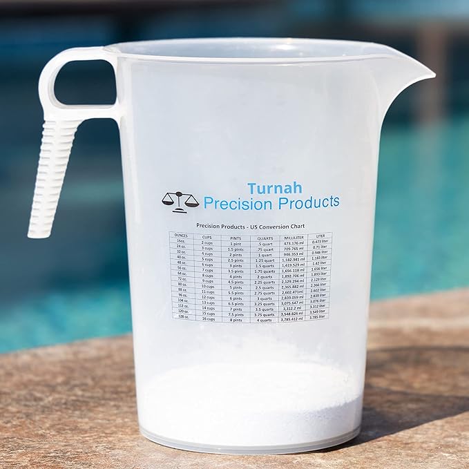 One Gallon 128oz Measure Pitcher - Convenient Conversion Chart - Strong Food Grade - Great for Lawn, Chemicals Pool, Ag, Lye, Home Hobbies, Motor Oil, Fluids - Turnah Precision Products, Made in USA