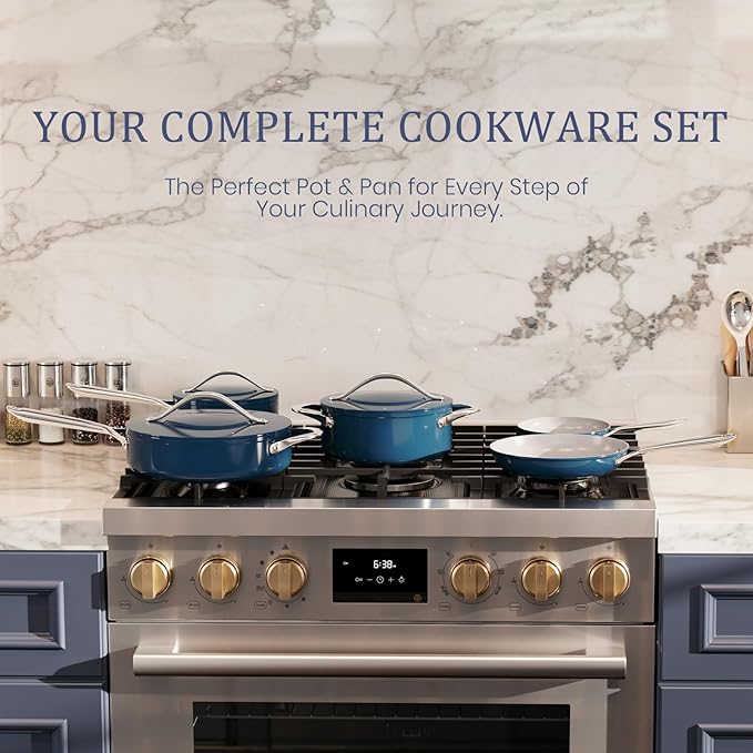 Stock Pot 4.5QT Nonstick Ceramic Dutch Oven with Lid (9.5") Non-Toxic PFAS-Free Even Heat Distribution, for Braising, Baking Bread & Soups, Compatible for All Cooktops(Induction/Gas/Electric) Oven Safe to 500°F, Navy Blue