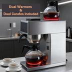 VONCI 1610W Commercial Coffee Maker, 12 Cup Drip Coffee Machine, 2 Glass Carafes and 2 Warmers, Stainless Steel Housing & Funnel, Industrial Coffee Maker for Offices, Hotels, Home