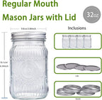 WELLIFE Wide Mouth Mason Jars, 4 Pcs Mason Jars 32 OZ for Preserving,Jam,Honey,Wedding Favors,Sauces,Meal Prep,Salad,Yogurt & Decor