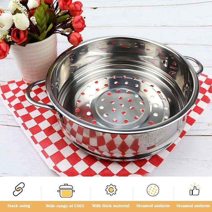 Stainless Steel Steamer Pot 7 Inches Round Cooking Rack Food Steamer Basket Insert for Kitchen Dim Sum Dumplings Bun(18cm)