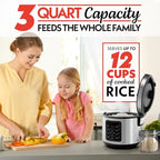 Gourmia Rice Cooker – 3 Qt Capacity, 12 Cup Cooked, 6 Cup Uncooked, Digital Controls, Grain Cooker & Steamer, Built-In Steamer Basket, Nonstick Ceramic Pot, Delay Timer, Keep Warm, Stainless Steel