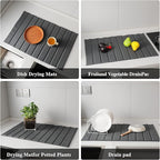 Stone Drying Mat for Kitchen Counter, Large Collapsible Diatomaceous Earth Supe Absorbent Quick Dry Stone Mat Kitchen，PU Leather Surface Removable and washable (Dark Gray, 23.6”x15.4”)