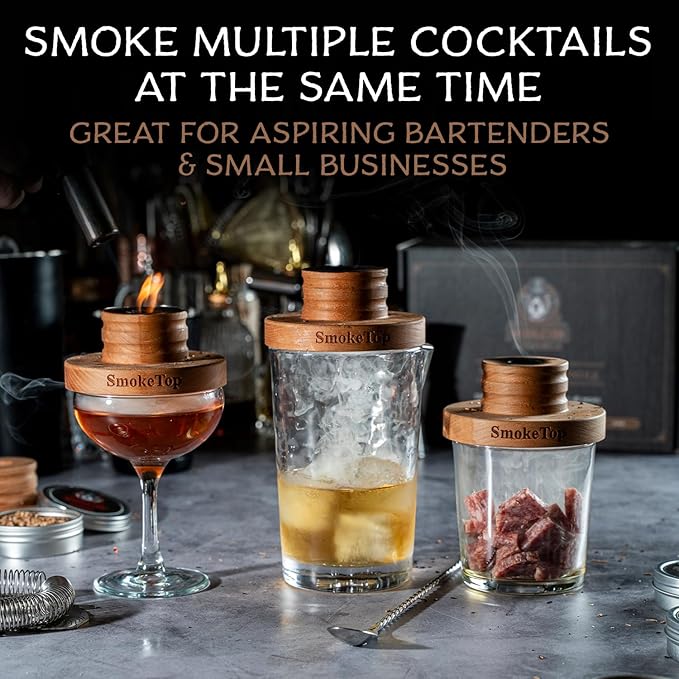 SmokeTop Cocktail Smoker Kit 5 Pack - Old Fashioned Chimney Drink Smoker for Cocktails, Whiskey, & Bourbon With Sample Wood Chips - by Middleton Mixology