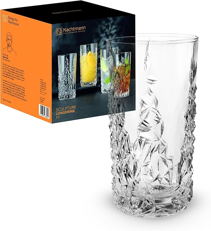Nachtmann Sculpture 14oz Long Drink Glasses (Set of 4) - Crystal Glassware for Cocktails & Beverages, Elegant Design, Ideal for Special Occasions - Dishwasher Safe Stylish Glassware for Dining