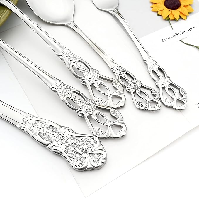 Royal 24-piece Mirror Silver Silverware Dinnerware, 18/10 Stainless Steel Luxury Flatware Service For 6 Include Knives/Forks/Spoons/Teaspoons, Dishwasher Safe