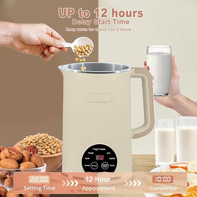 8-in-1 Automatic Soy Nut Milk Maker,40oz Soy Milk Maker for Homemade Almond,Oat,Soy Milk,Rice Paste,Complementary Food,Juice,Milk Maker Machine with Delay Start/Keep Warm/Self Clean/Boil Water