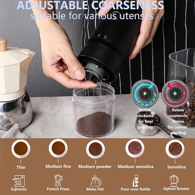 Portable Burr Coffee Grinder Small - Coffee Bean Grinder Electric with Multi Grind Settings for French Press, Cold Brew, Moka Pot, Pour-Over, Espresso Machine