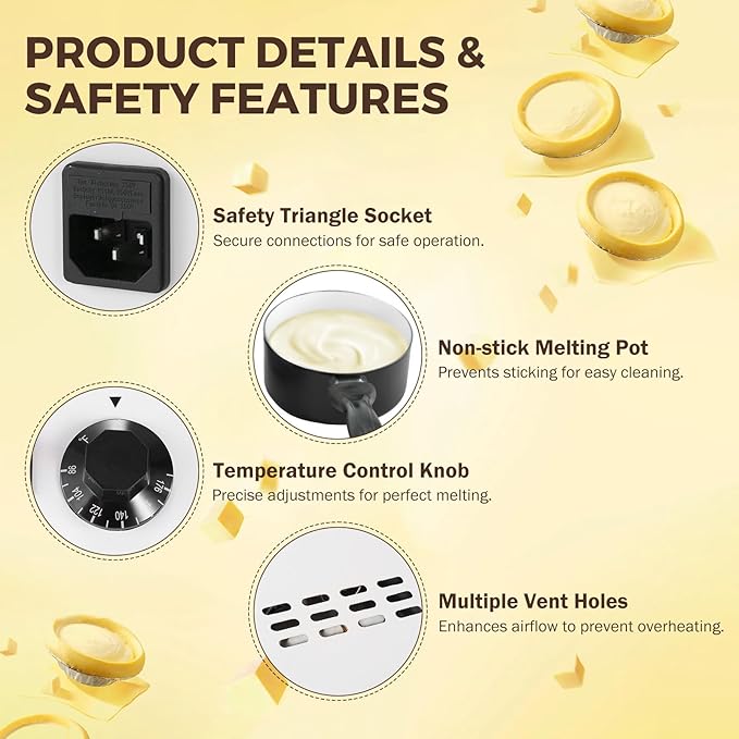 Electric Chocolate Melting Pot, 1kg Capacity, Adjustable Temperature, Ceramic Coating, Easy to Clean, Multi-Use for Chocolate, Butter, Cheese, and Candy - Perfect for Home and Commercial Use