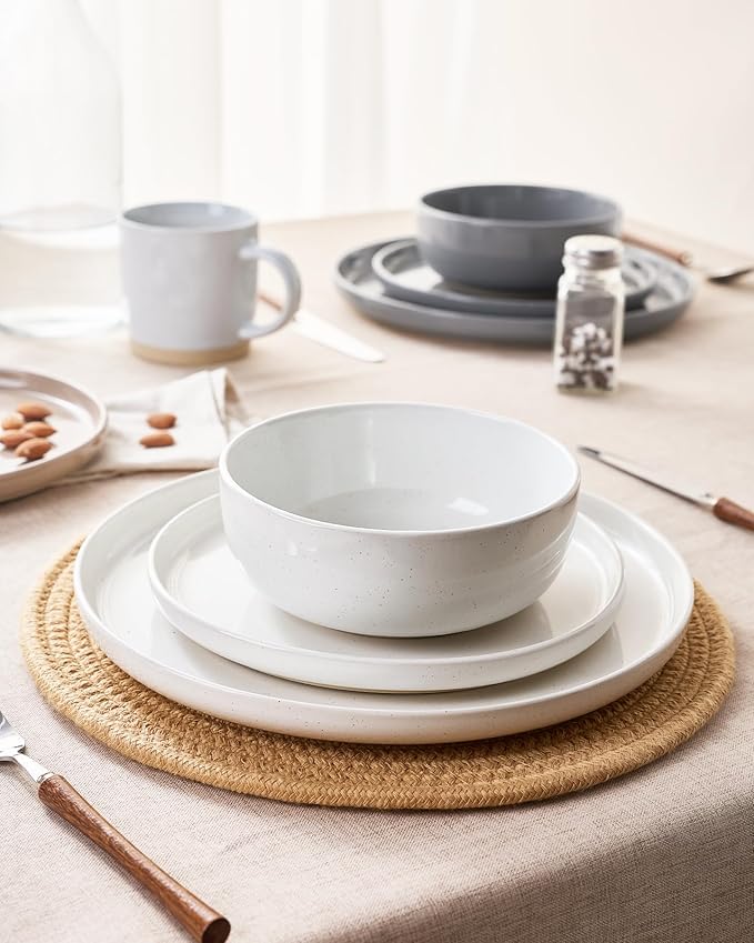 Famiware Milkyway Stoneware Dinnerware Sets with Mugs, Service for 4 (16pcs), Plates and Bowls Sets, Scratch Resistant, Microwave and Dishwasher Safe Dishes Set, Multi-color