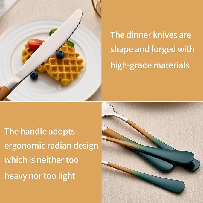 20-Piece Green Orange Silverware Set 18/0 Stainless Steel Silverware Set Green Orange Handle Cutlery Set Service for 4 Dinner Knives Forks Spoons Set Flatware Set Finish Dishwasher Safe