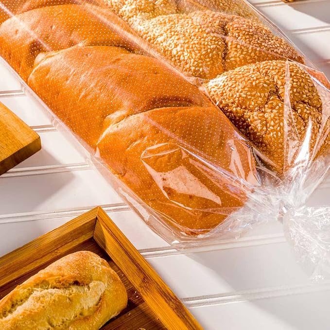 Restaurantware Bag Tek 24 Inch x 13 Inch Bread Bags 250 With Wicket Dispenser Bread Loaf Bags - Micro Perforated Freezer Safe Clear Plastic Baguette Bags Disposable