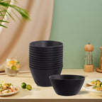 supernal 12PCS Black Wheat Straw Bowls - Unbreakable Reusable Plastic Soup & Cereal Straws Bowls,Fridge and Dishwasher Safe Stackable,Lightweight Black Disposable Bowl for Ramen,Salads and Catering