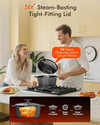 Nuwave 6QT LUX Healthy Enameled Cast Iron Dutch Oven Pot with Lid, Heavy Duty 7-Layer Enamel, Enhanced Rust Protection, Dual Handles, Oven Safe to 500°F for Sourdough Bread Baking, Braise, Stew, Roast