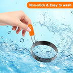 6 Pcs Professional Egg Ring Pancake Ring Set Stainless Steel Fried Egg Ring Griddle Pancake Shapers with Grill Oil Brush & Egg Separator for Breakfast Omelette Sandwich (4, 6 Inch)