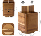 Wood Utensil Holder for Kitchen Counter, 360° Rotating Kitchen Utensil Holder, 7.2"x 6" Large Acacia Cooking Utensil Crock for Countertop (SQUARE)