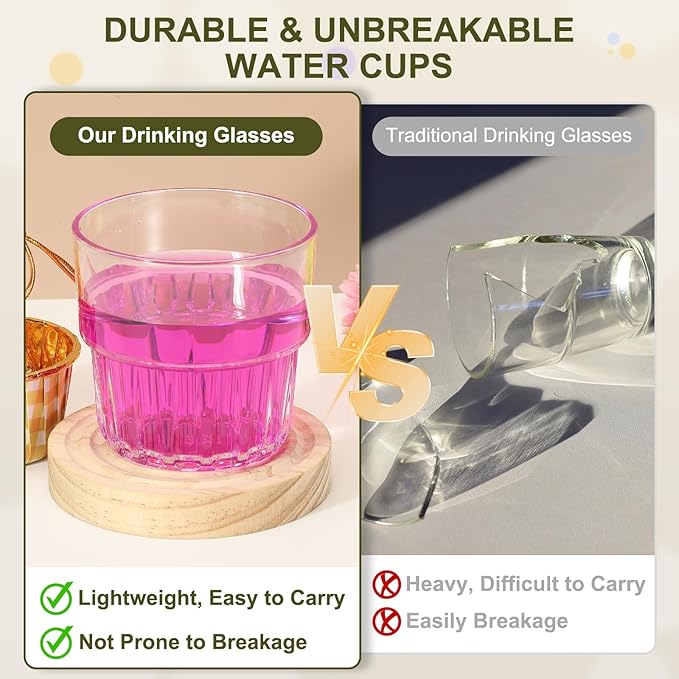 uxcell Clear Plastic Reusable Drinking Glasses, 10oz Drinking Glasses Set Plastic Water Cup Unbreakable Stackable for Beer Cocktail Water Juice Whiskey(Gray/Orange, 4Pcs)