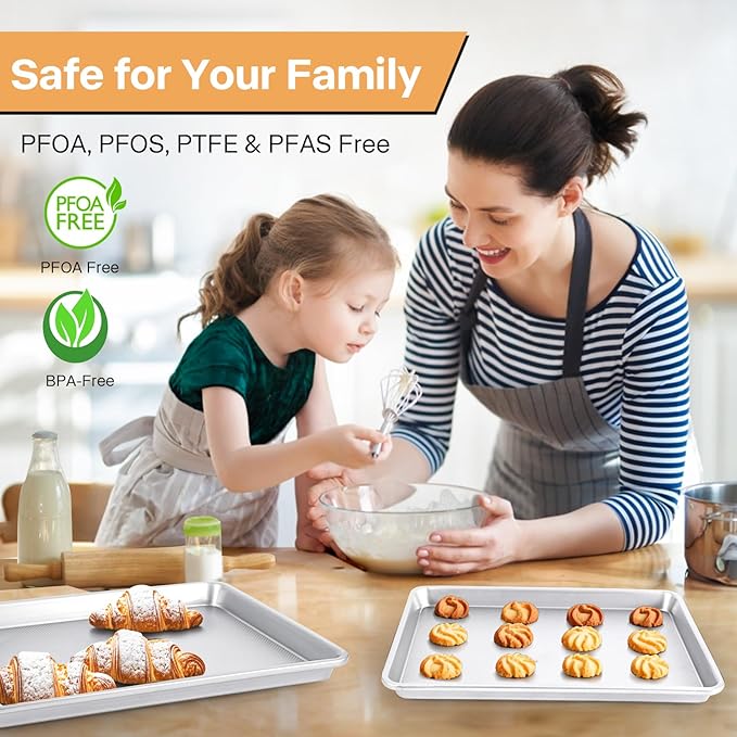 3-Piece Non-Stick Baking Sheet Set | PFOA/PFOS/PTFE-Free, 0.8mm Heavy-Duty Steel with Diamond Texture Surface | Stackable Design for Roasting, Baking & Toasting