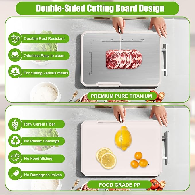 Titanium Cutting Board,Double-Sided Large Cutting Board for Kitchen, Food Grade chopping board for Meat,Pure Titanium and Wheat Straw PP,Non Toxic,Dishwasher Safe,16.5 * 10.2Inch
