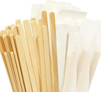 500pcs Bamboo Coffee Stirrers Individually Wrapped, 5.5 Inch Disposable Wood Swizzle Stick Beverage Mixer, Eco Friendly Long Wood Stir Sticks for Mixing Cocktail Hot Chocolate Drinking Tea