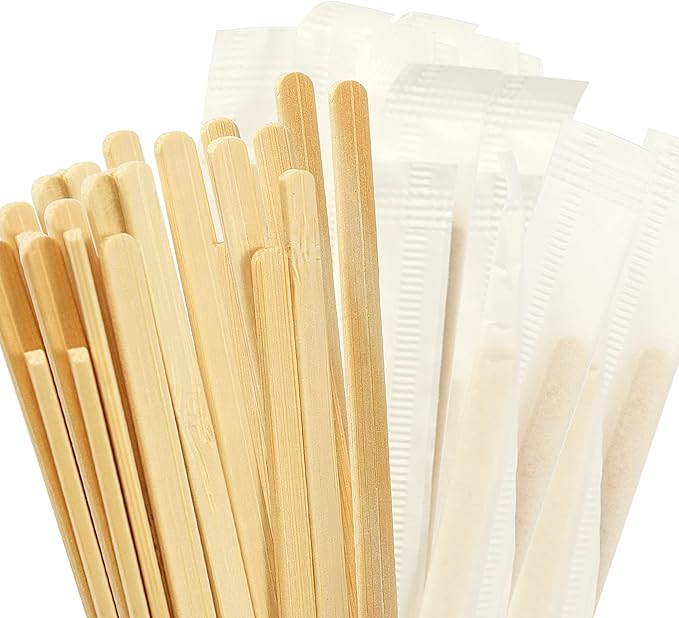 100pcs Bamboo Coffee Stirrers Individually Wrapped, 5.5 Inch Disposable Wood Swizzle Stick Beverage Mixer, Eco Friendly Long Wood Stir Sticks for Mixing Cocktail Hot Chocolate Drinking Tea