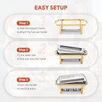 WILPREP Chafing Dishes for Buffet, 4 Pack 9 qt Chafer and Buffet Warmer Set with Full Size Pans & Foldable Frames, Food Grade Stainless Steel Food Warmers for Parties Buffets Banquets, Gold & Silver