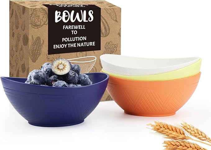 Homienly Wheat Straw Bowls Set Serving Bowls Plastic Bowls Reusable 26oz Microwave & Dishwasher Safe Cereal Bowls Unbreakable for Cereal,Salad,Fruit,Soup Bowls- Modern Color