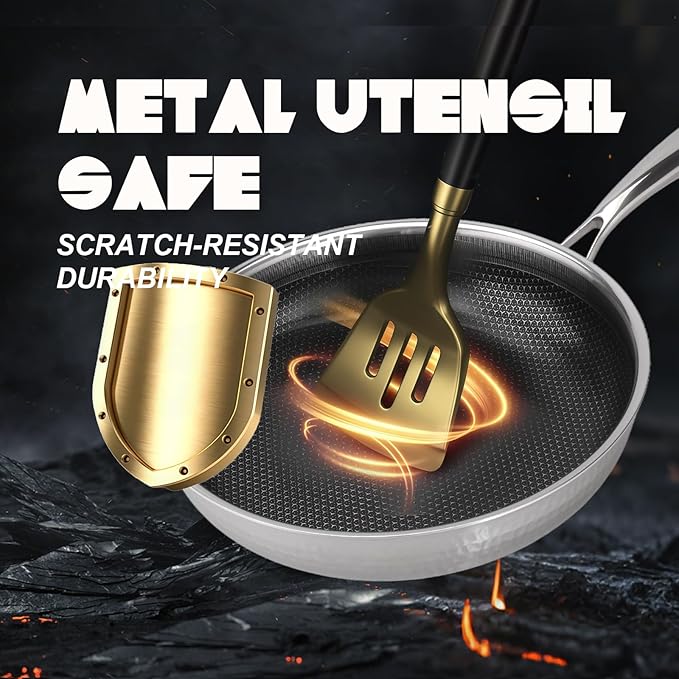 Hybrid 8 inch Stainless Steel Non Stick Skillet,Frying Pans Nonstick, PFOA Free Cookware, Dishwasher and Oven Safe, Induction Compatible