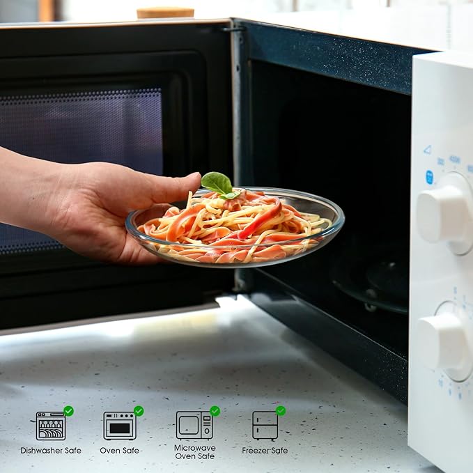 NUTRIUPS 6 Pack 7in Small Glass Plates - with Lipped Edge - Clear Glass Plate, Tempered Glass Plates Set of 6, Clear Dessert Plate, Dishwasher & Microwave Safe